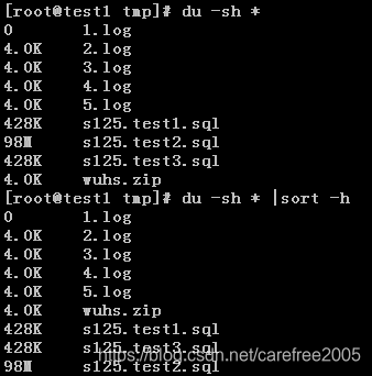 [root@test1 tmp]# cat 1.log1M200K1002G[root@test1 tmp]# cat 1.log |sort -h100200K1M2G