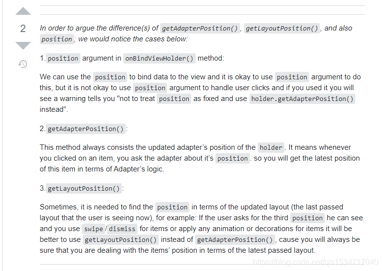 https://stackoverflow.com/questions/29684154/recyclerview-viewholder-getlayoutposition-vs-getadapterposition
