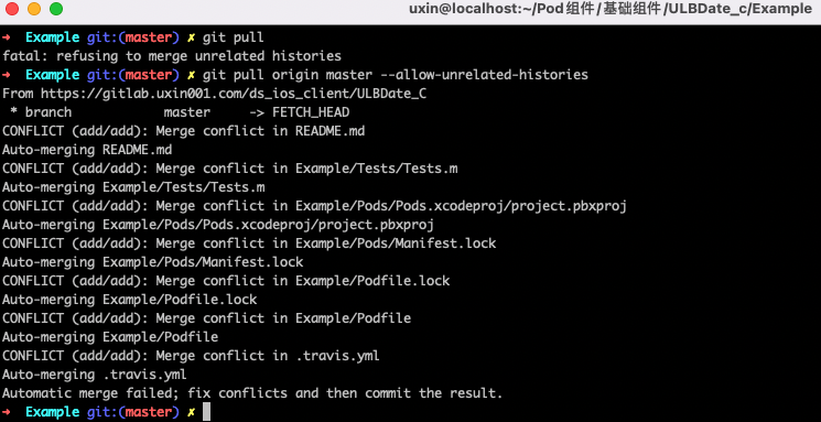 git pull origin master message