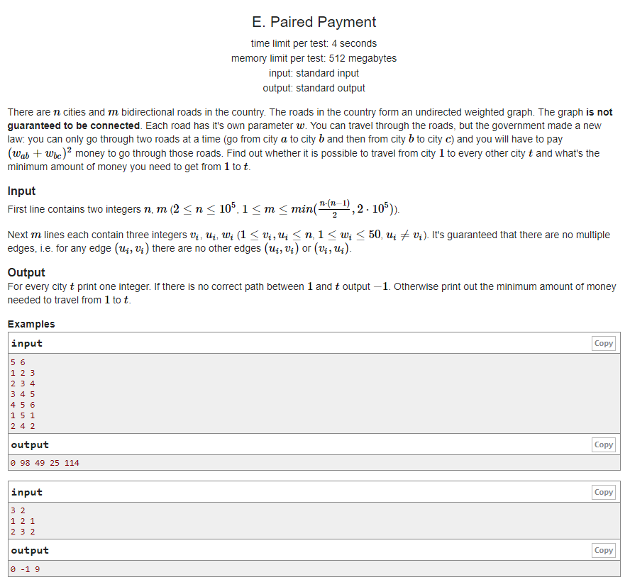 codeforces（E. Paired Payment）（dijkstra 多维）