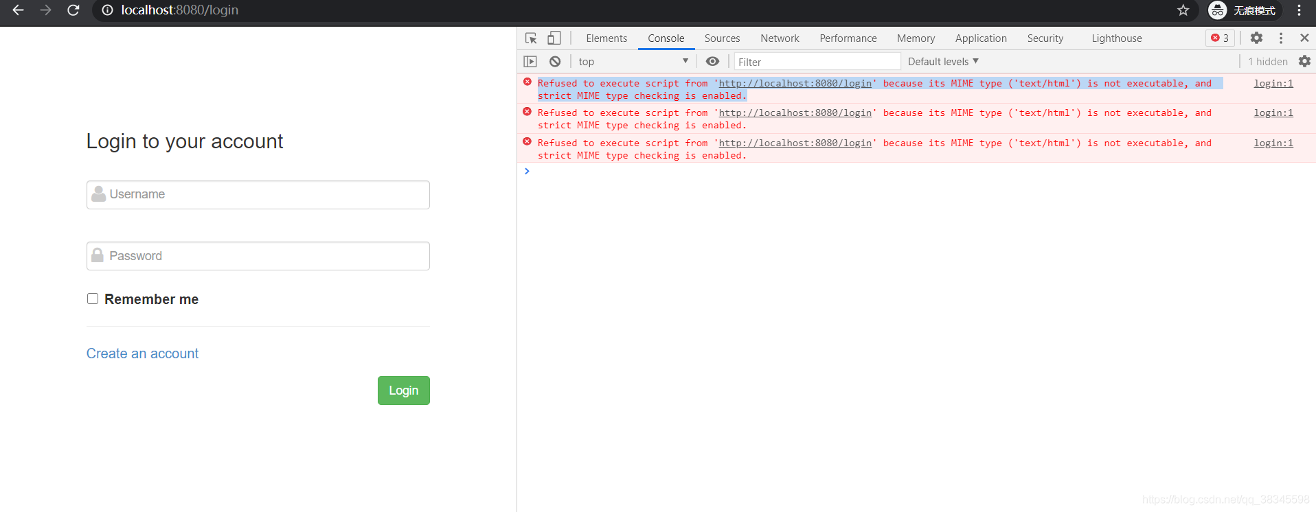 Refused to execute script from ‘http://localhost:8080/login‘ because ...