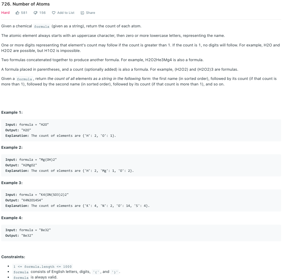 Leetcode 726. Number of Atoms