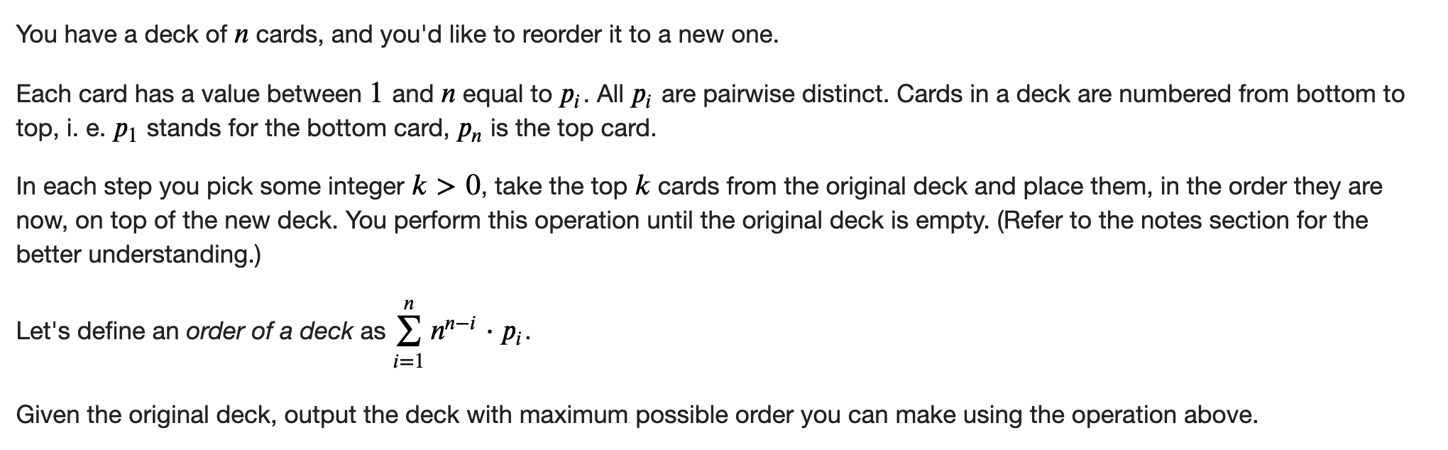 Codeforces 1492B - Card Deck