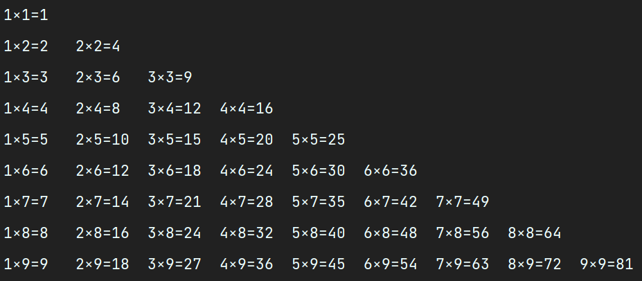 python如何实现一个标准的九九乘法表