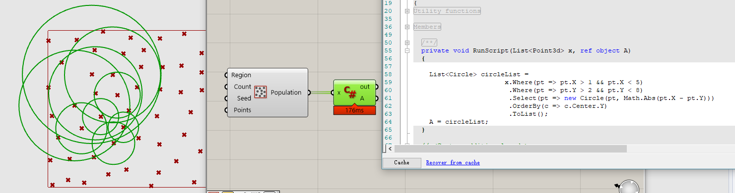 【C#杂谈】当Grasshopper中的C# Scriptable电池遇到LinQ，抛弃Python的理由又多了一条