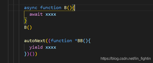 async function B(){await...}B()相当于 autoNext((function * BB(){yield...})())