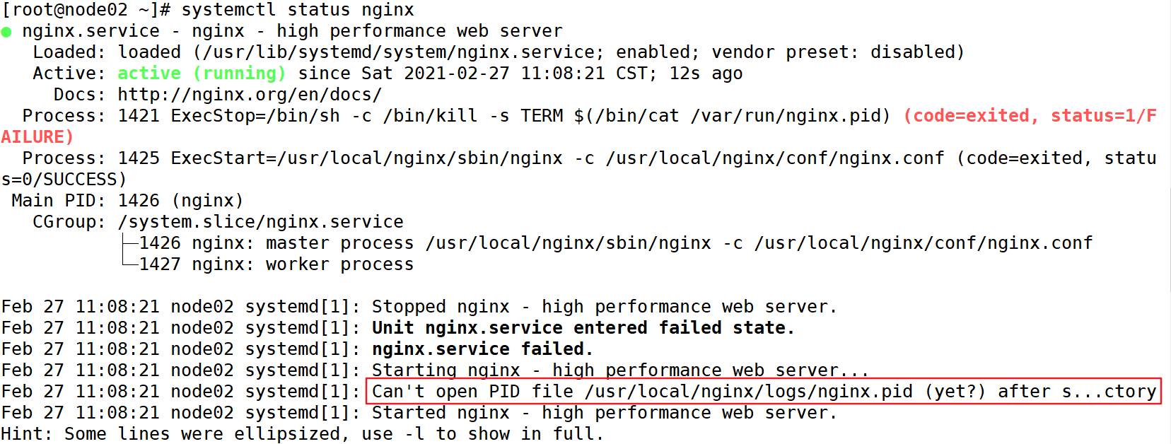 Nginx 运行状态中报错 Can‘t open PID file /var/run/nginx.pid (yet?) after start