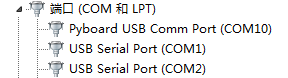 ▲ PyBoard USB Comm Port that appears after installation