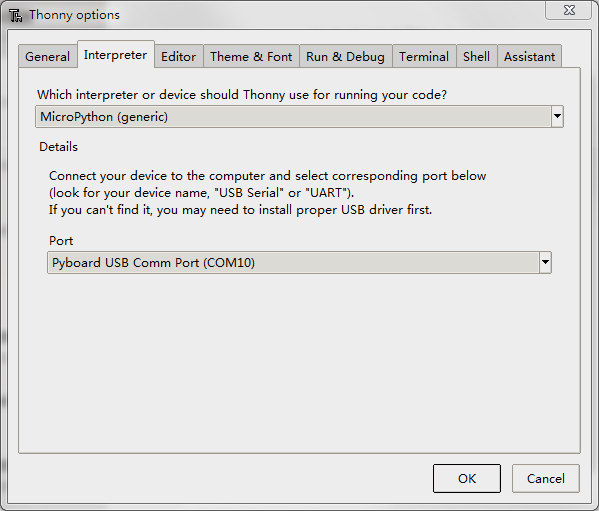 ▲Thonny's Options dialog box