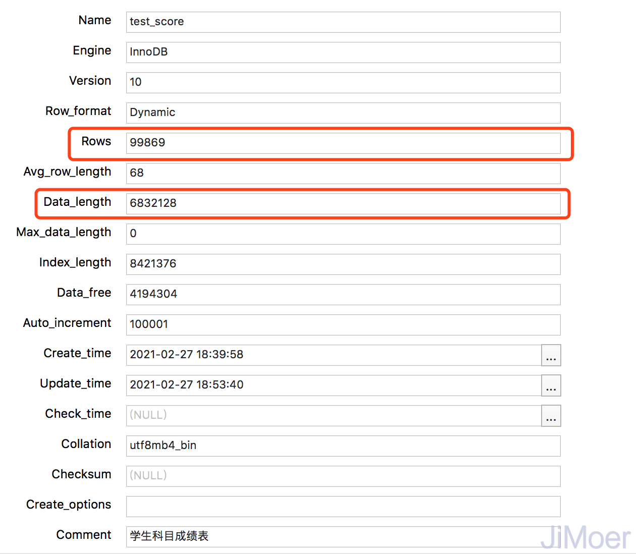 MySQL维护的表统计数据