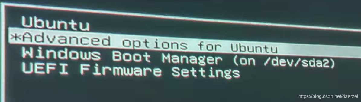 选择Advanced options for Ubuntu