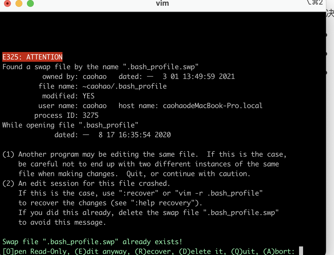 Found A Swap File By The Name Bash Profile Swp Ch132的博客 Csdn博客