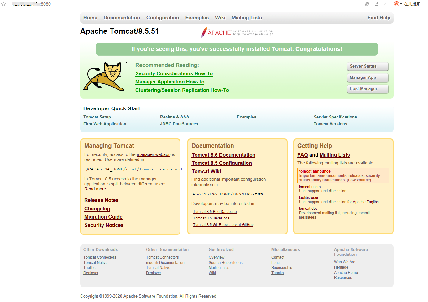 docker tomcat8.5启动后404问题解决