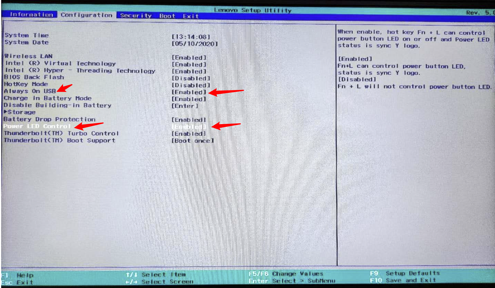 关闭联想y9000x电源灯电问题 bios106