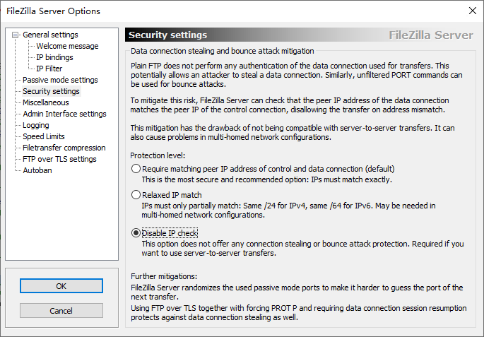 Filezilla FTP服务器：IP addresses of control and data connection do not match