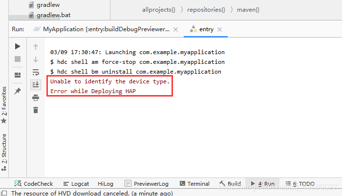 DevEco Studio报错：Unable to identify the device type. Error while Deploying HAP