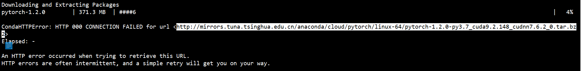 CondaHTTPError: HTTP 000 CONNECTION FAILED for url ＜https://mirrors ...