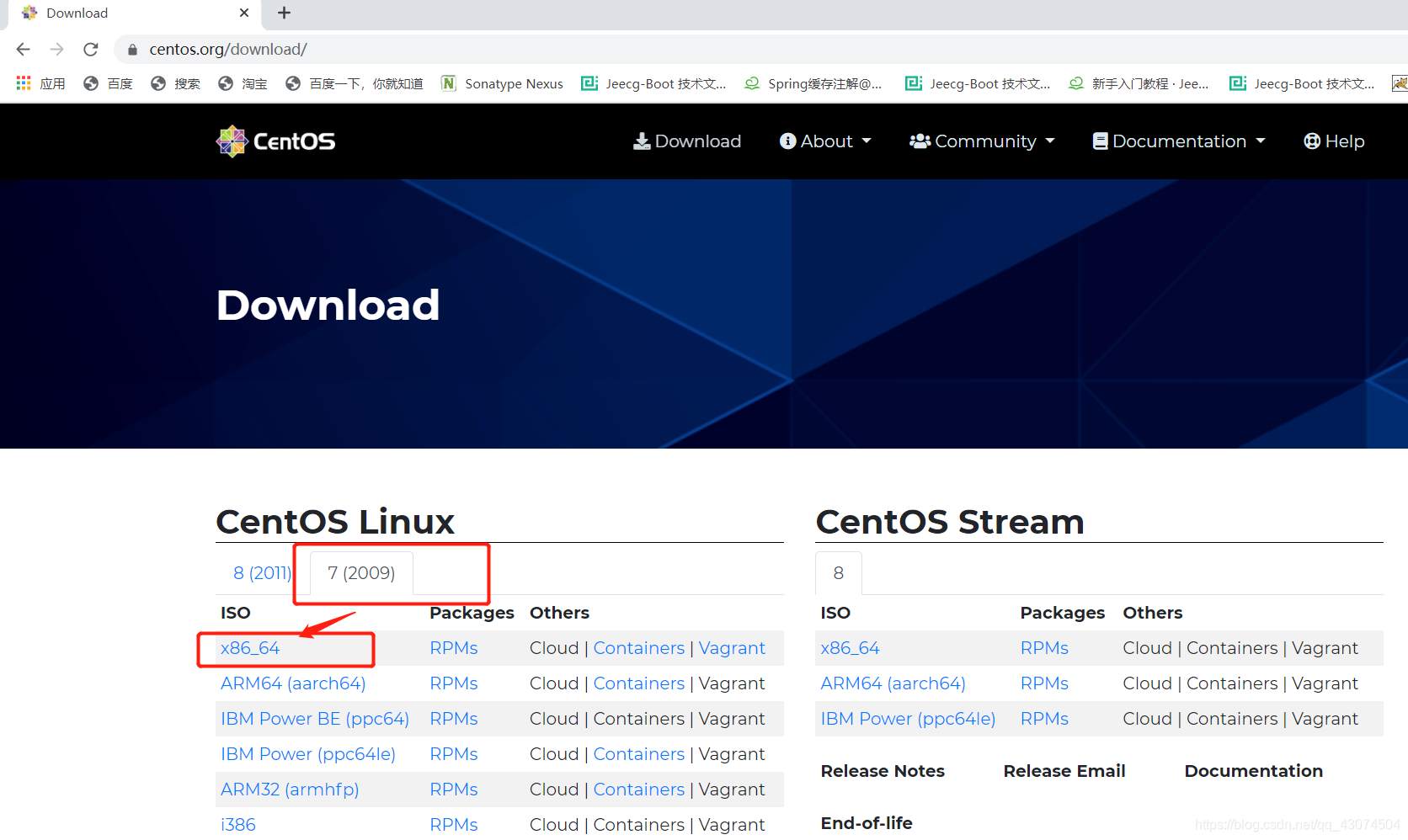 选择centos7并点击第一个选项