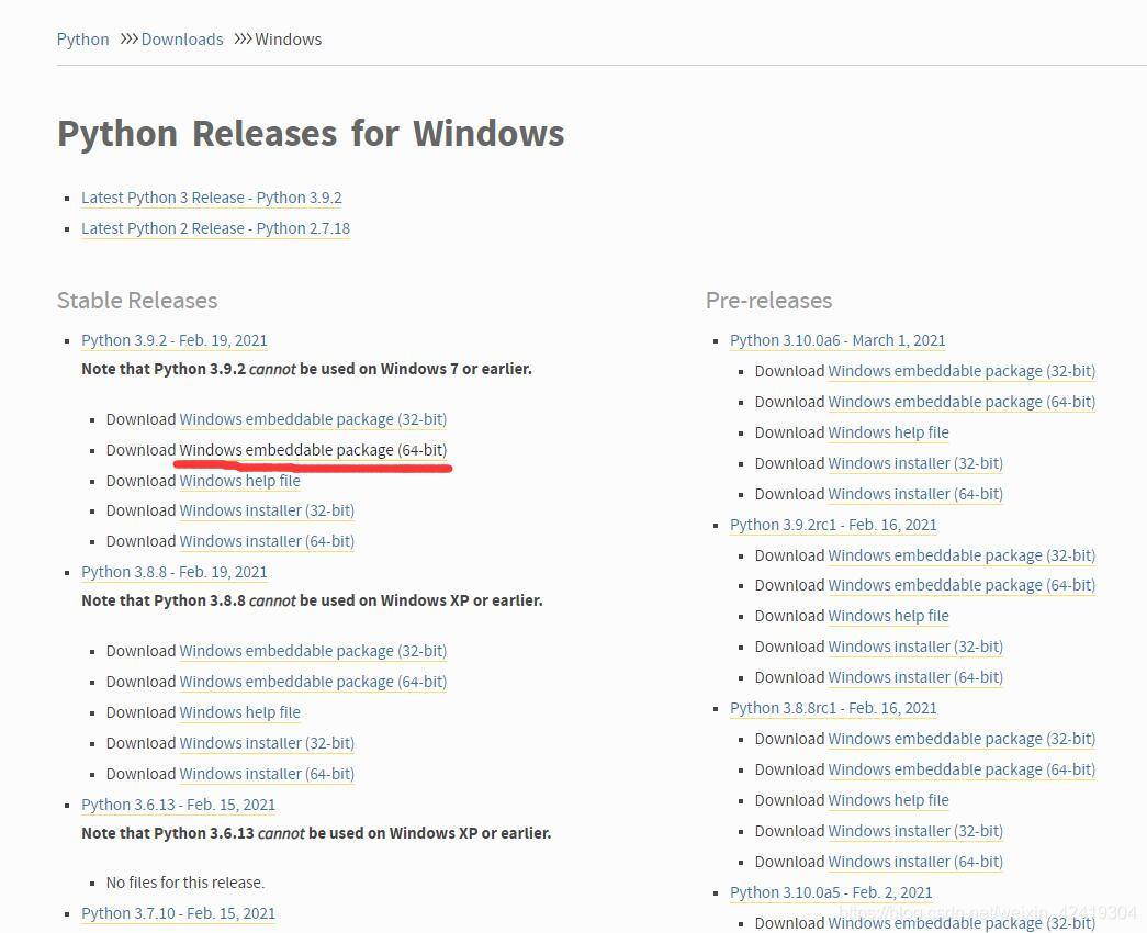 python3.9embeddable package (64-bit)