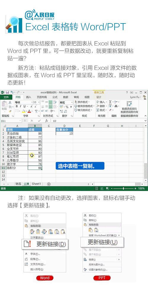 excel转word或PPT