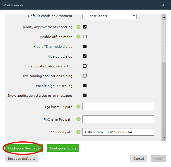 Preferences->Configure Navigator