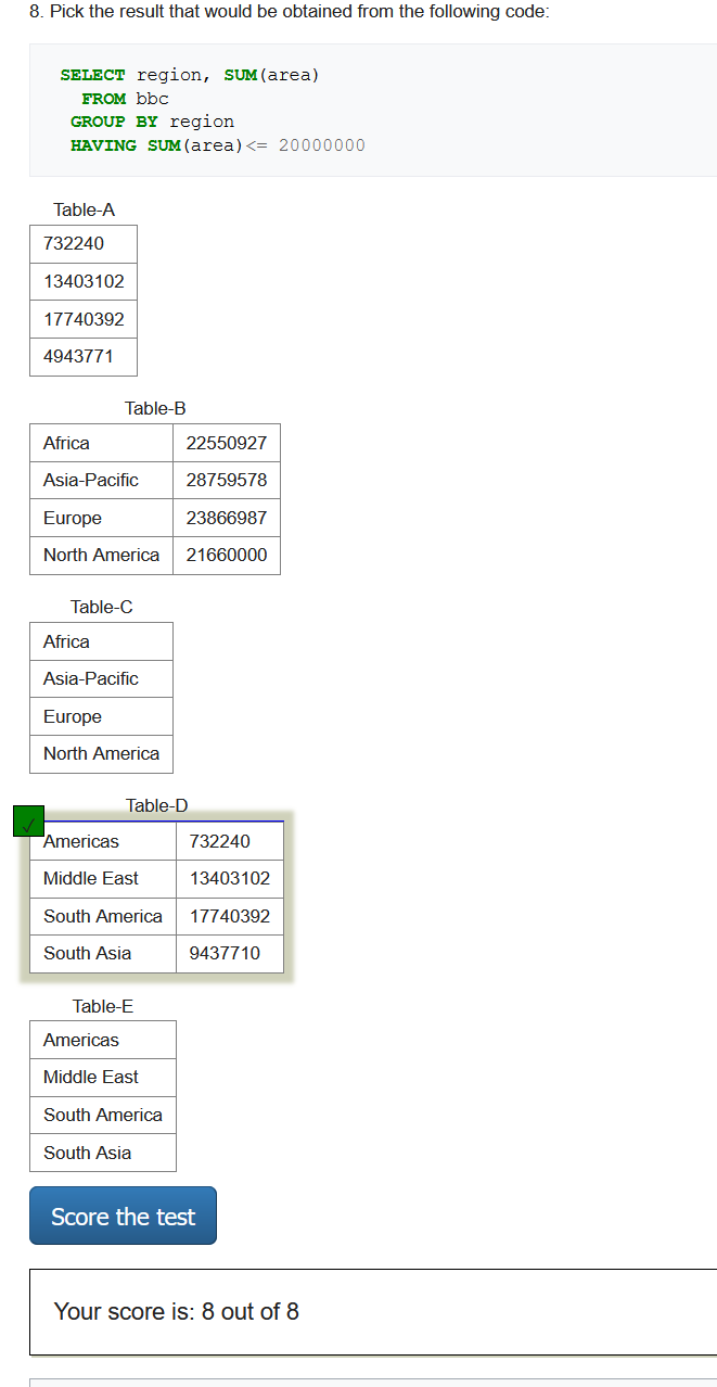 SUM and COUNT Quiz