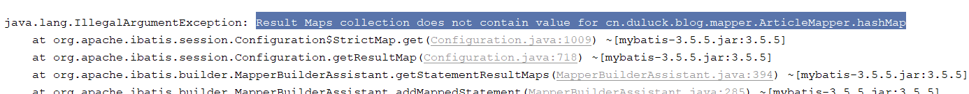 Result Maps collection does not contain value for cn.duluck.blog.mapper.ArticleMapper.hashMap