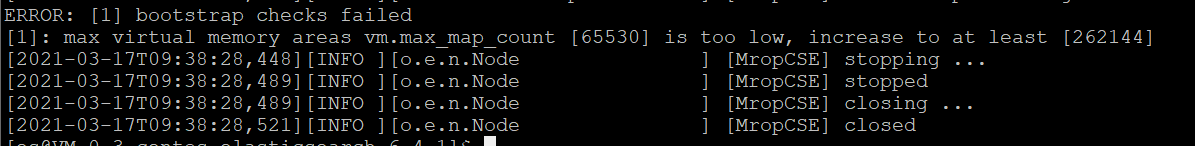 启动失败报错：max virtual memory areas vm.max_map_count [65530] is too low, increase to at least [262144]