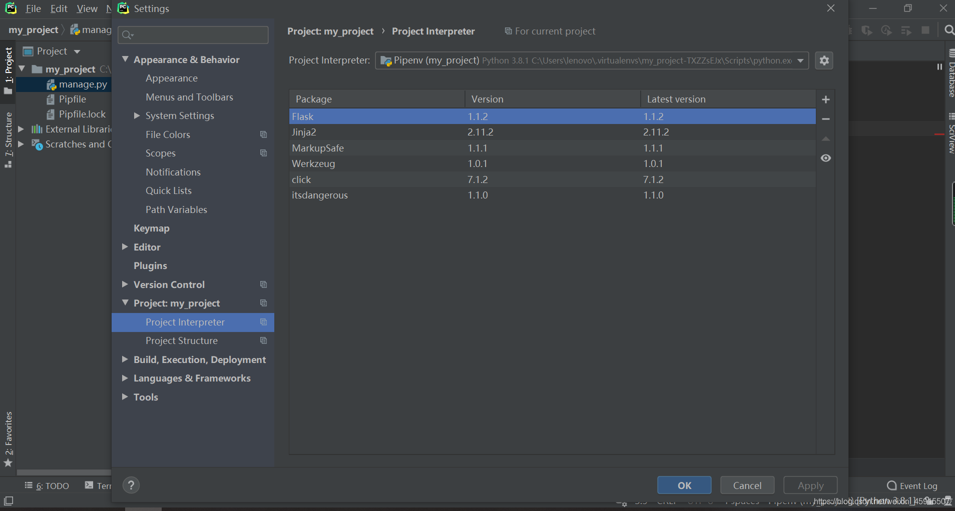 Entorno virtual de configuración de Pycharm