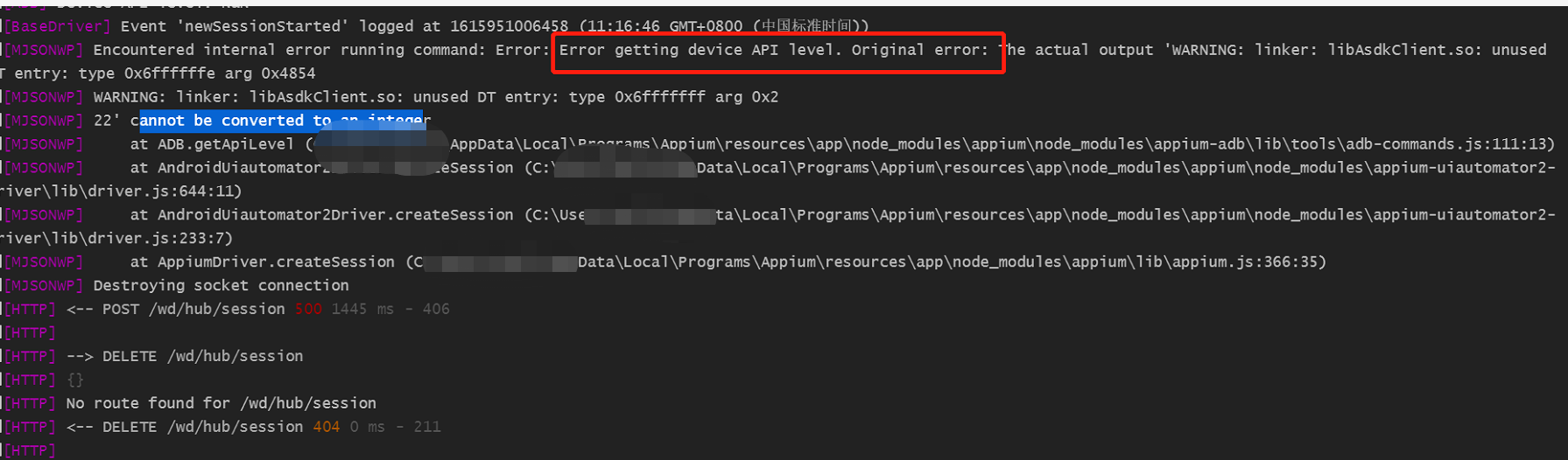 Appium使用过程中遇到的问题记录(一）_start session的时候一直提示error getting device apiCSDN博客