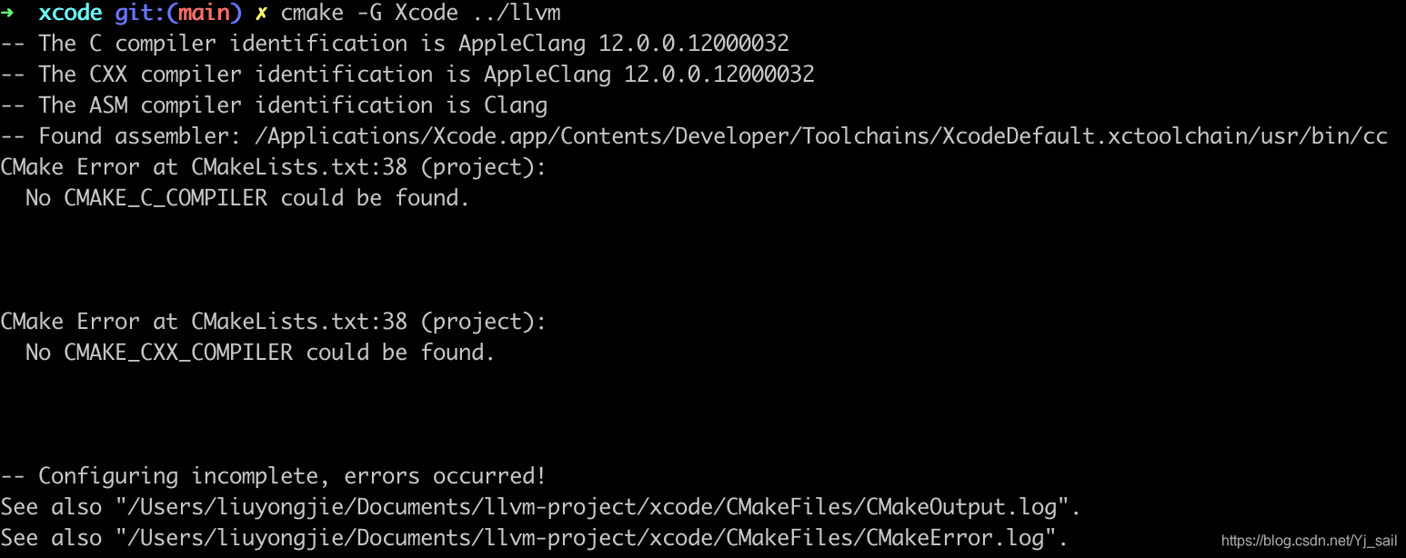 Llvm：Cmake Error At Cmakelists.Txt:38 (Project): No Cmake_C_Compiler Could  Be Found._Cmake Error At Cmakelists.Txt:38 (Include):  Includ_Sailip的博客-Csdn博客