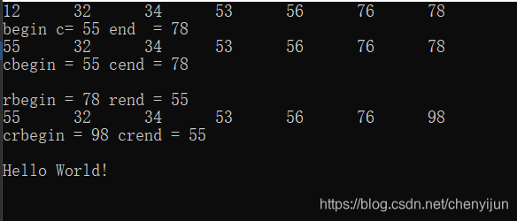 vector学习之迭代器begin, end, cbegin, cend, rbegin, rend, rcbegin, rcend ...