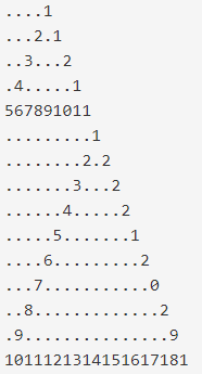 ....1...2.1..3...2.4.....1567891011.........1........2.2.......3...2......4.....2.....5.......1....6.........2...7...........0..8.............2.9...............9