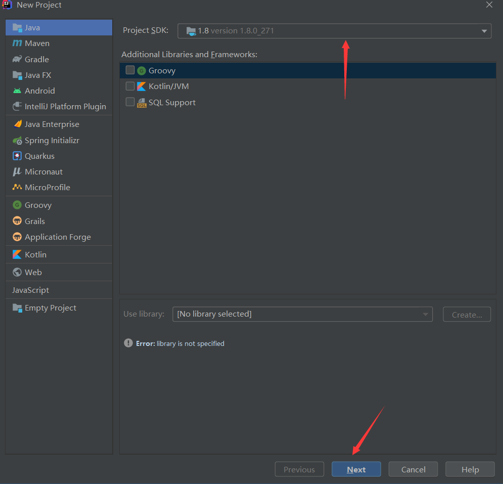 选择Project的SDK然后下一步进行后续操作
