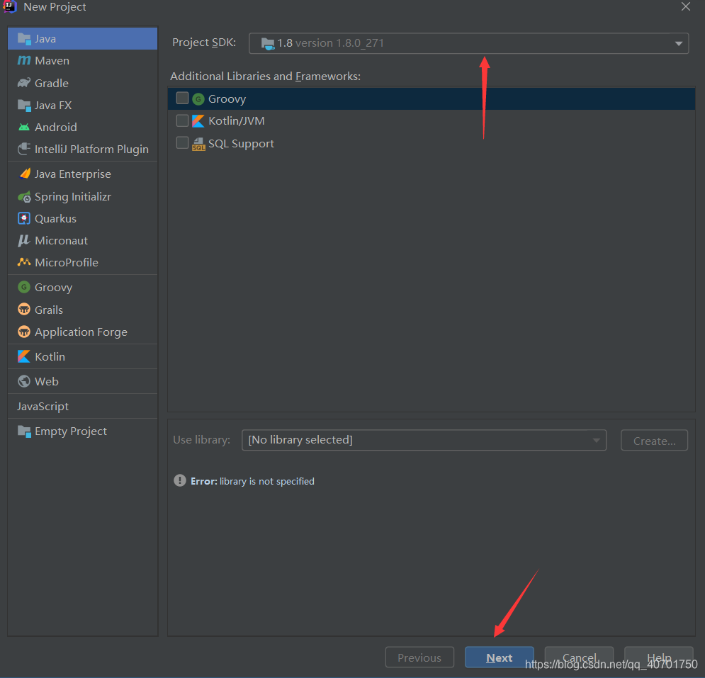 选择Project的SDK然后下一步进行后续操作