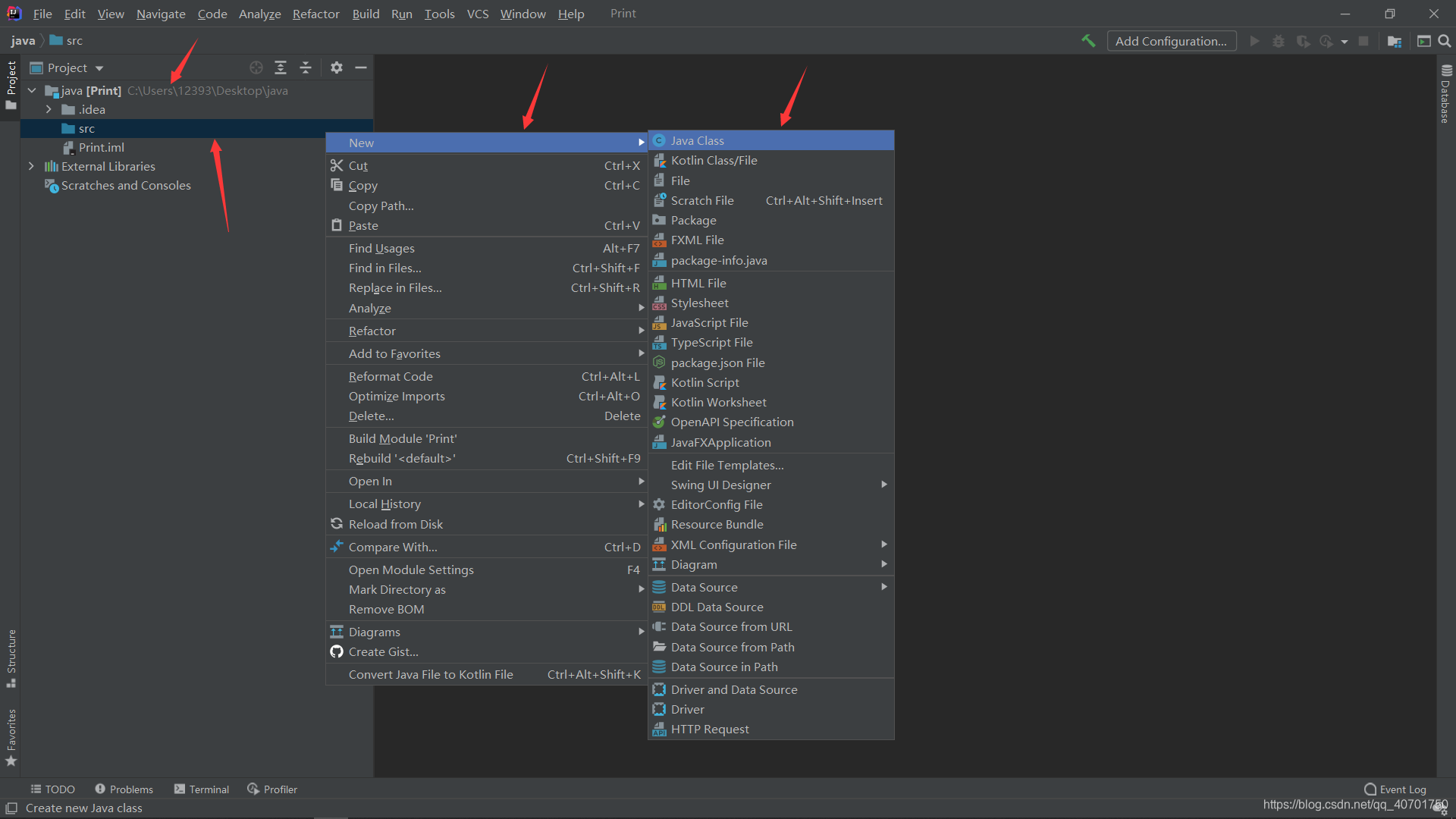 点击java然后在src文件夹中创建一个java class
