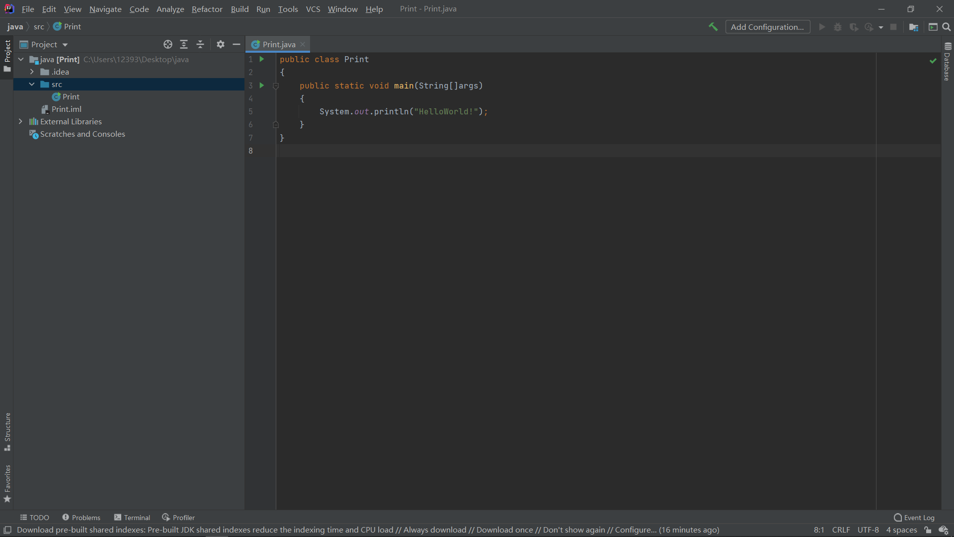 输入HelloWorld!代码