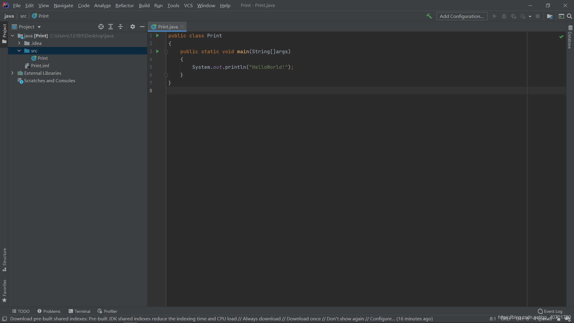 输入HelloWorld!代码