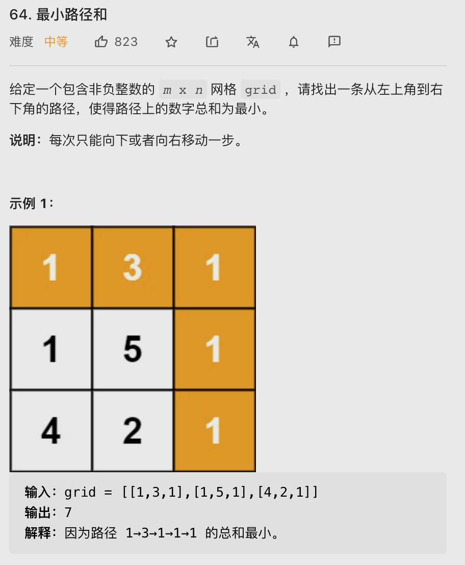 【LeetCode笔记】64. 最小路径和（Java、动态规划）
