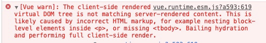 The client-side rendered virtual DOM tree is not matching server-rendered content. 问题