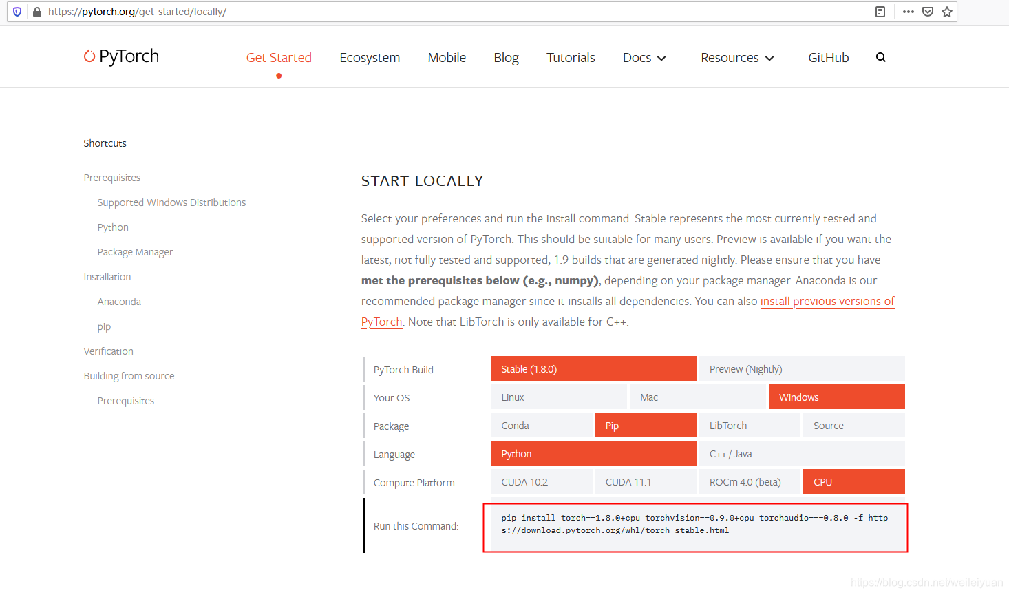 Win10安装torch和torchvision的CPU版本_pip install torch==1.8.0+cpu torchvision ...
