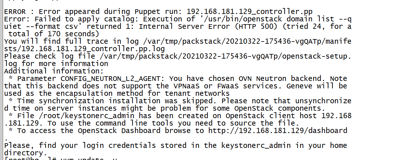 centos7安装openstack出现Error Failed to apply catalog Execution of ‘/usr