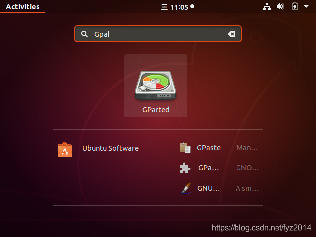 在搜索中查找已安装的Gparted软件