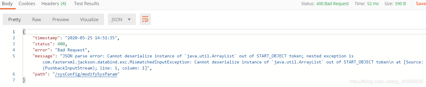 POSTMAN JSON Parse Error Cannot Deserialize Instance Of Java