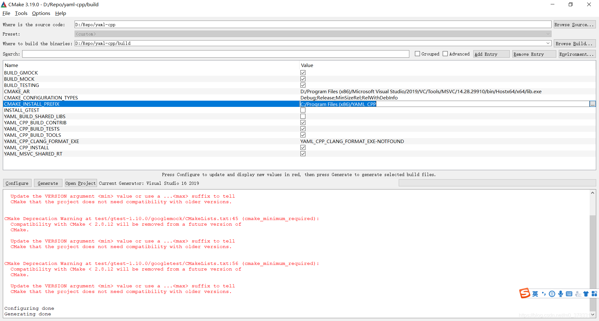 CMake Yaml Cpp VS LNKxxxx Cmake Rtk