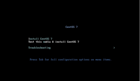 Install CentOS 7 安装CentOS 7Test this media & install CentOS 7 测试安装文件并安装CentOS 7Troubleshooting 修复故障