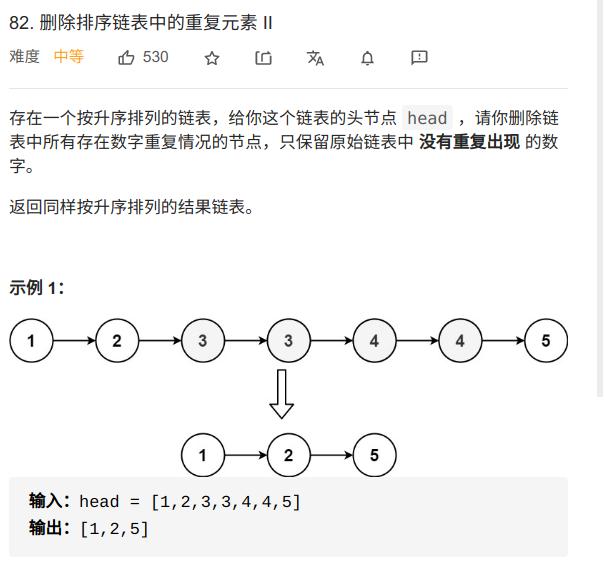 每日一题：leetcode82. 删除排序链表中的重复元素 II