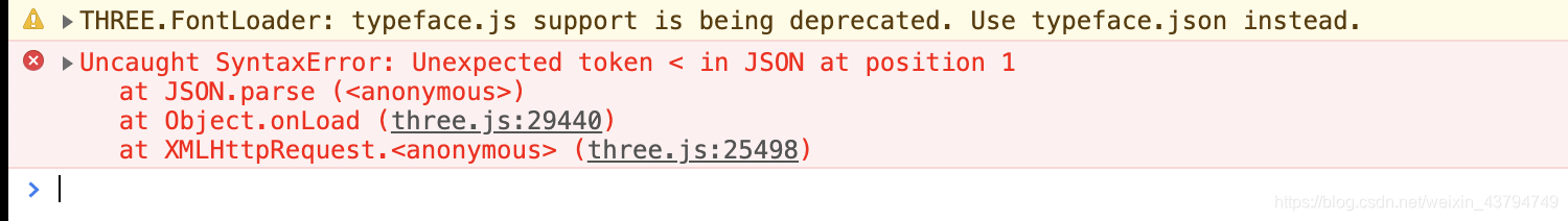 three.js引用FontLoader()报错Unexpected token ＜ in JSON at position 1