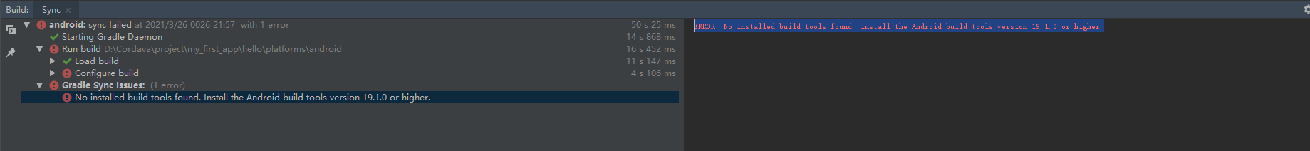 ERROR: No installed build tools found. Install the Android build tools ...