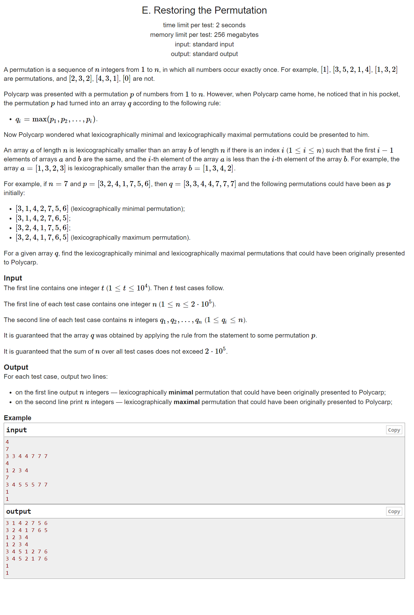 codeforces 1506  E  Restoring the Permutation（优先队列）